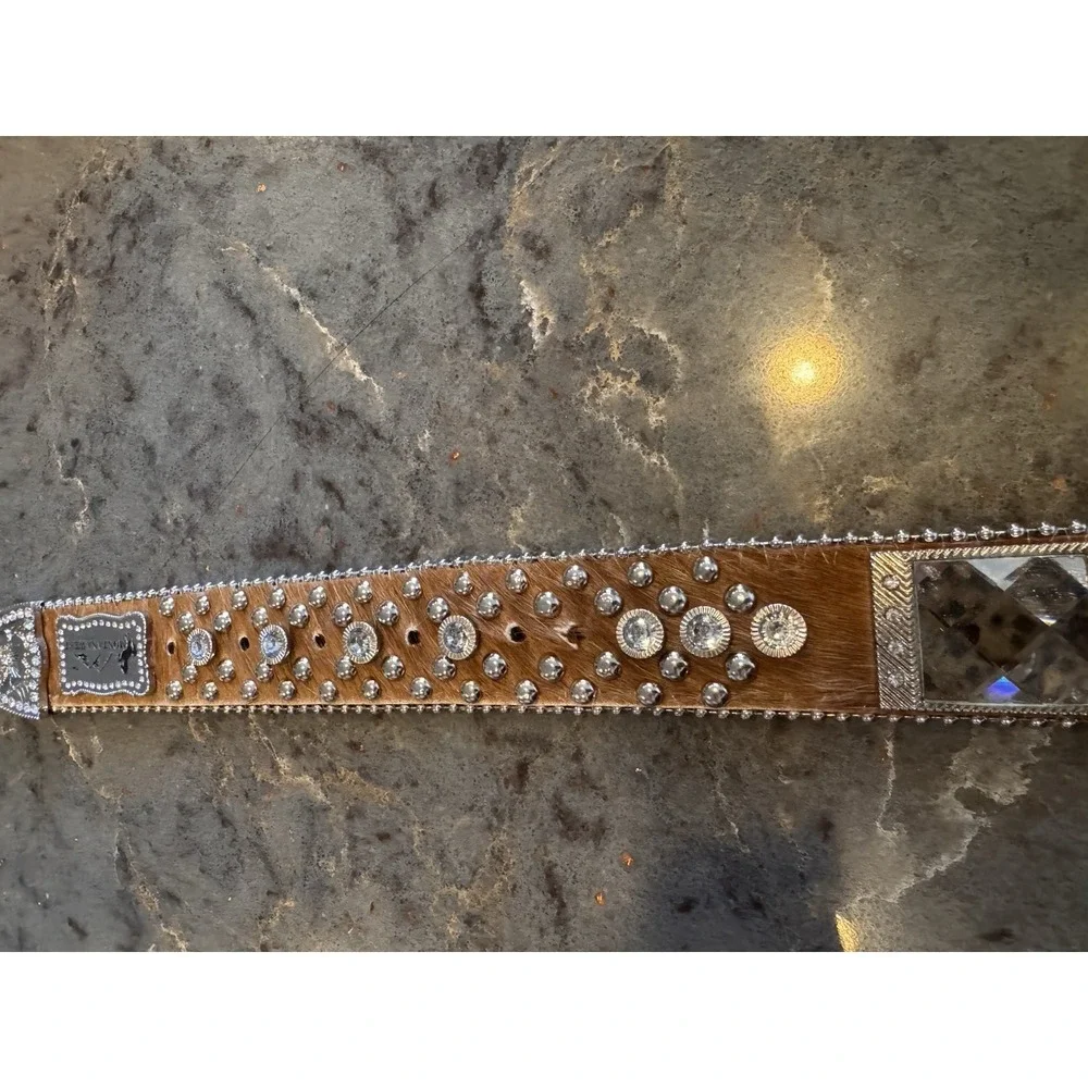 Western Rhinestone Cowhide Belt Hair On Hide Bling Cowgirl Rodeo‎ Montana West